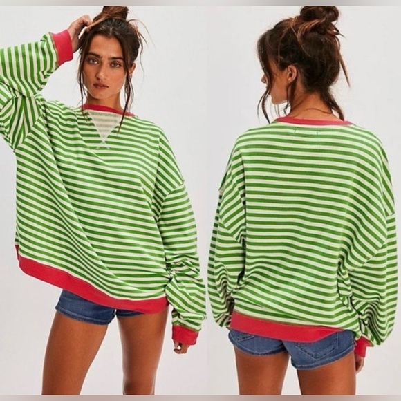 We The Free Tops - NWT Free People S We the Free Classic Striped Oversized Crewneck Sweatshirt New